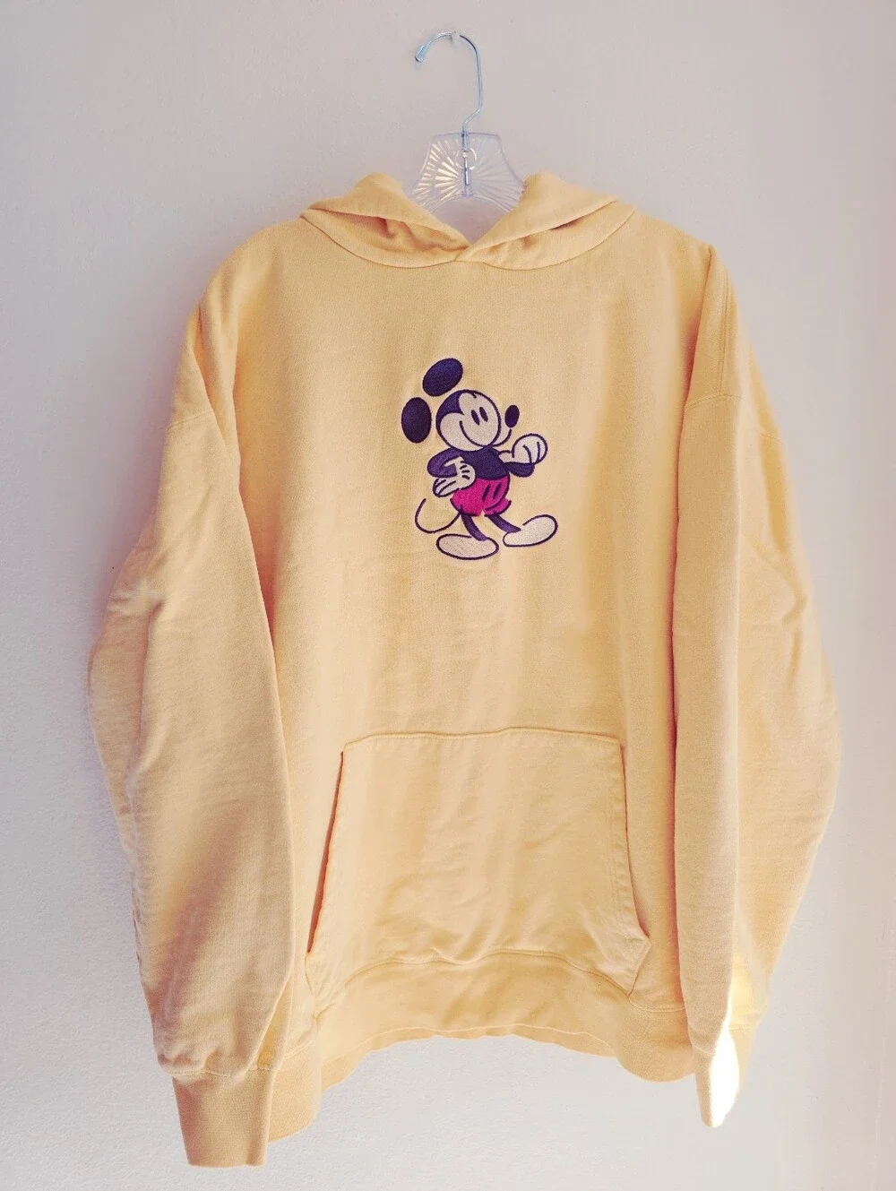 Soft Yellow XL Embroidered Mickey Pullover Hoodie